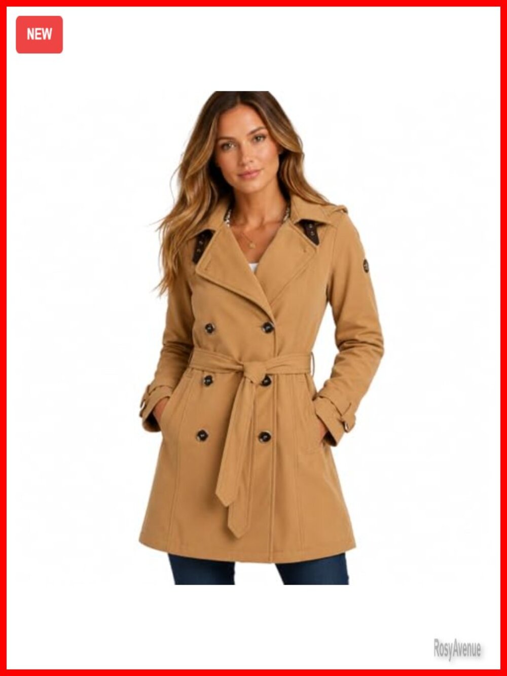 Softshell Trench Coat Womens Hooded Belted Lightweight Rain Jacket